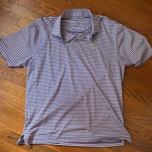 Striped purple and White Men's Polo Shirt by Rhoback size Medium (LSU colors)
